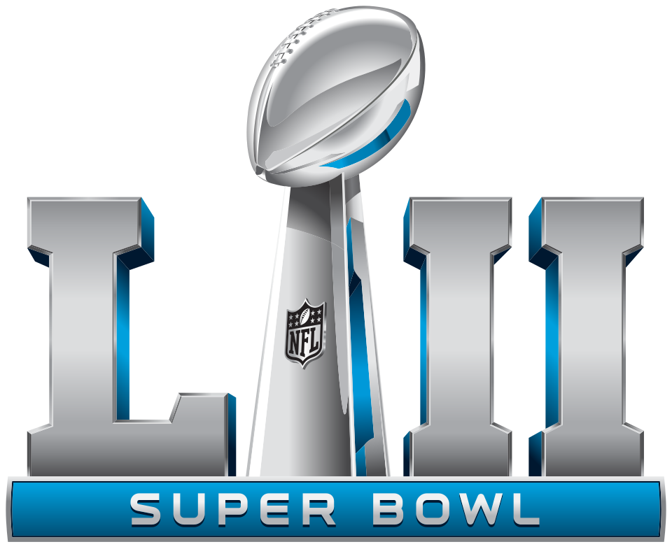 Super Bowl LII logo featuring a silver trophy and bold lettering.