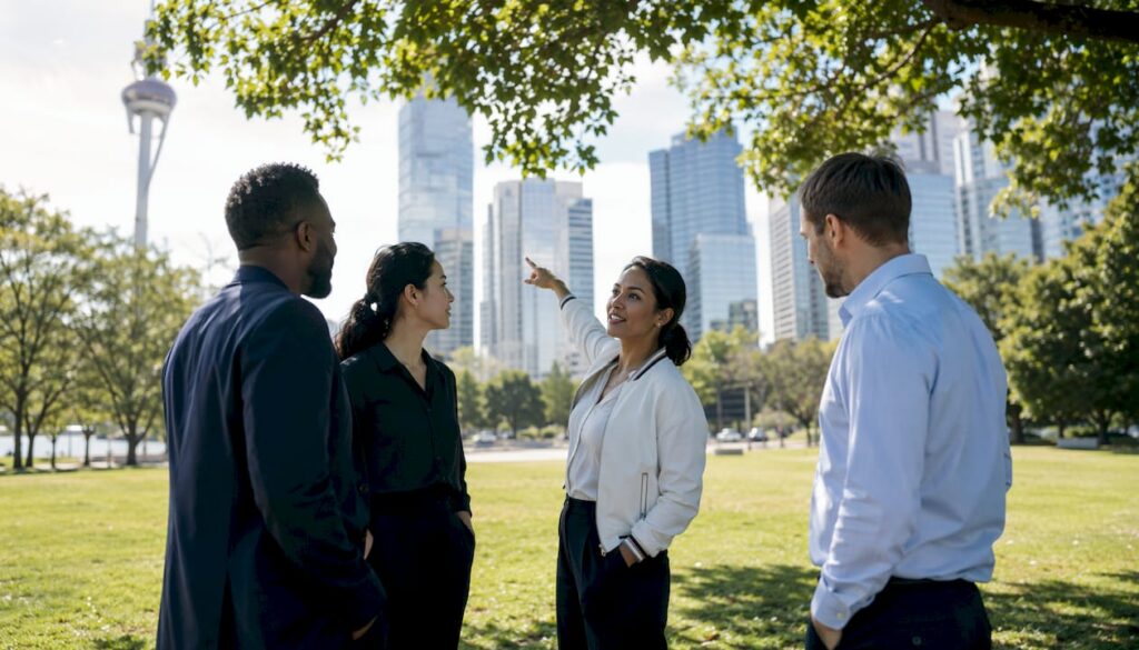 Group discussing virtue signaling around office table