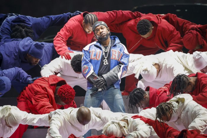 Kendrick Lamar performing at the Superbowl.